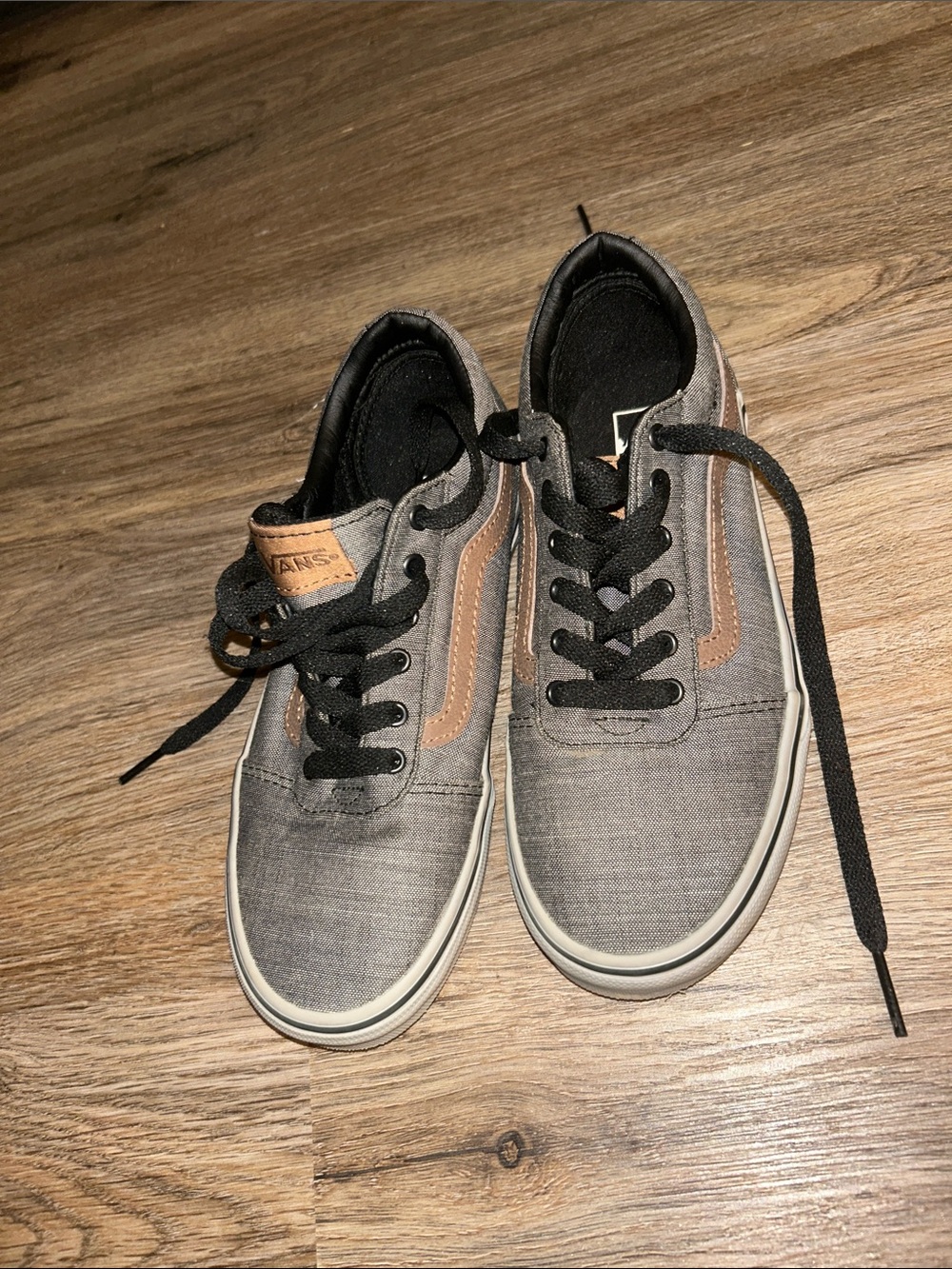 Kids Casual Lace-Up Canvas Sneakers - Gray with Brown Accents